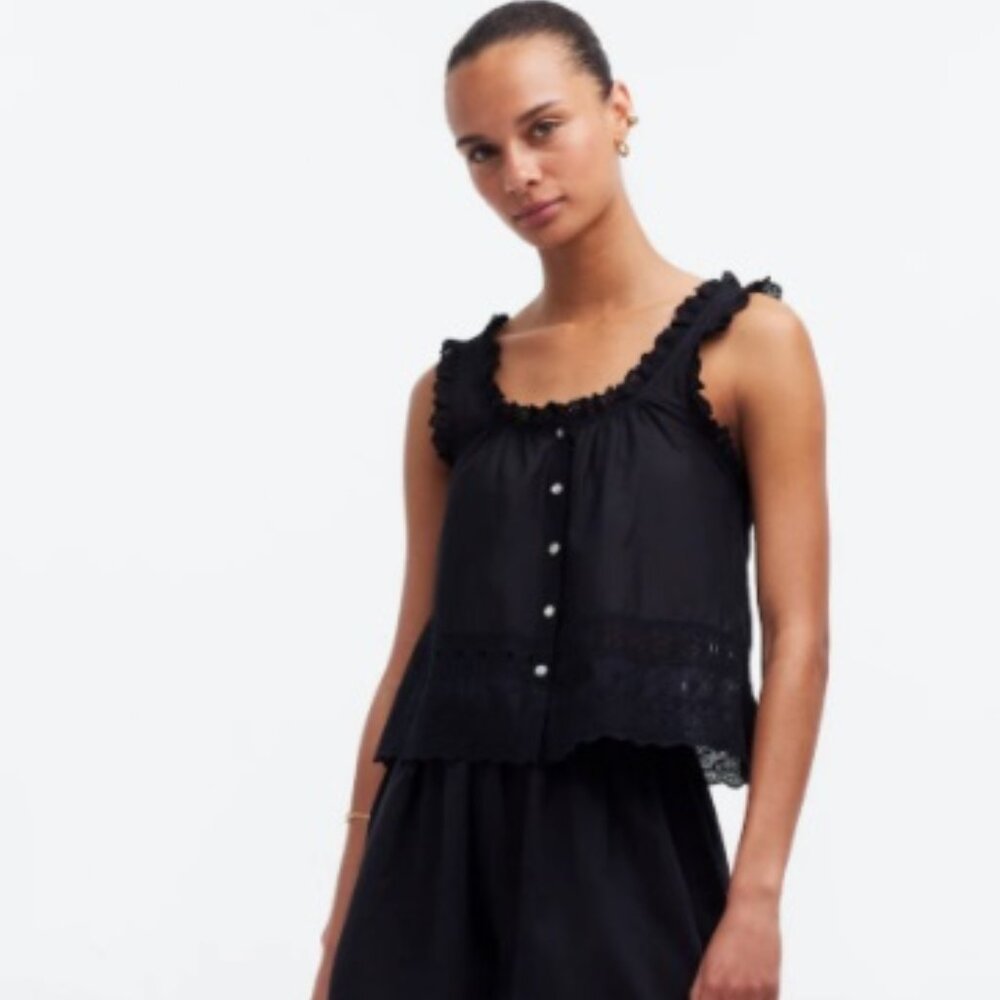 NWT - Madewell Embroidered Ruffle-Trim Top